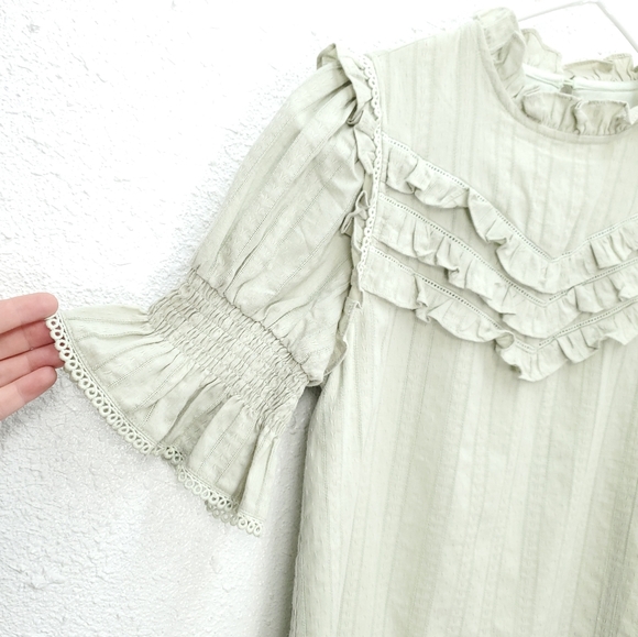 Salt By ROOLEE Pistachio Ruffle Puff Sleeve Feminine Modest Top - Picture 4 of 14
